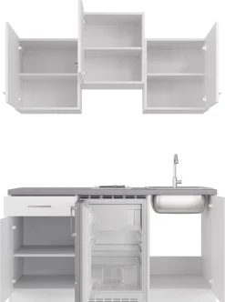 Flex-Well Pantryküche »Kopenhagen« Breite 150,5 cm, mit Unterbau-Kühlschrank, Kochfeld und Spüle