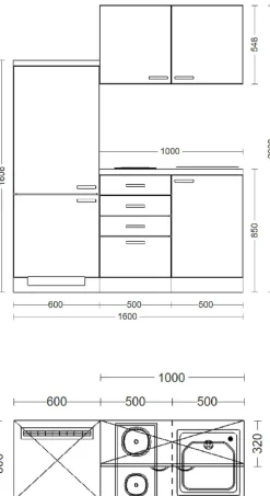 Flex-Well Pantryküche »Morena« Gesamtbreite 160 cm, mit Einbau-Kühlschrank, Kochfeld und Spüle, etc.