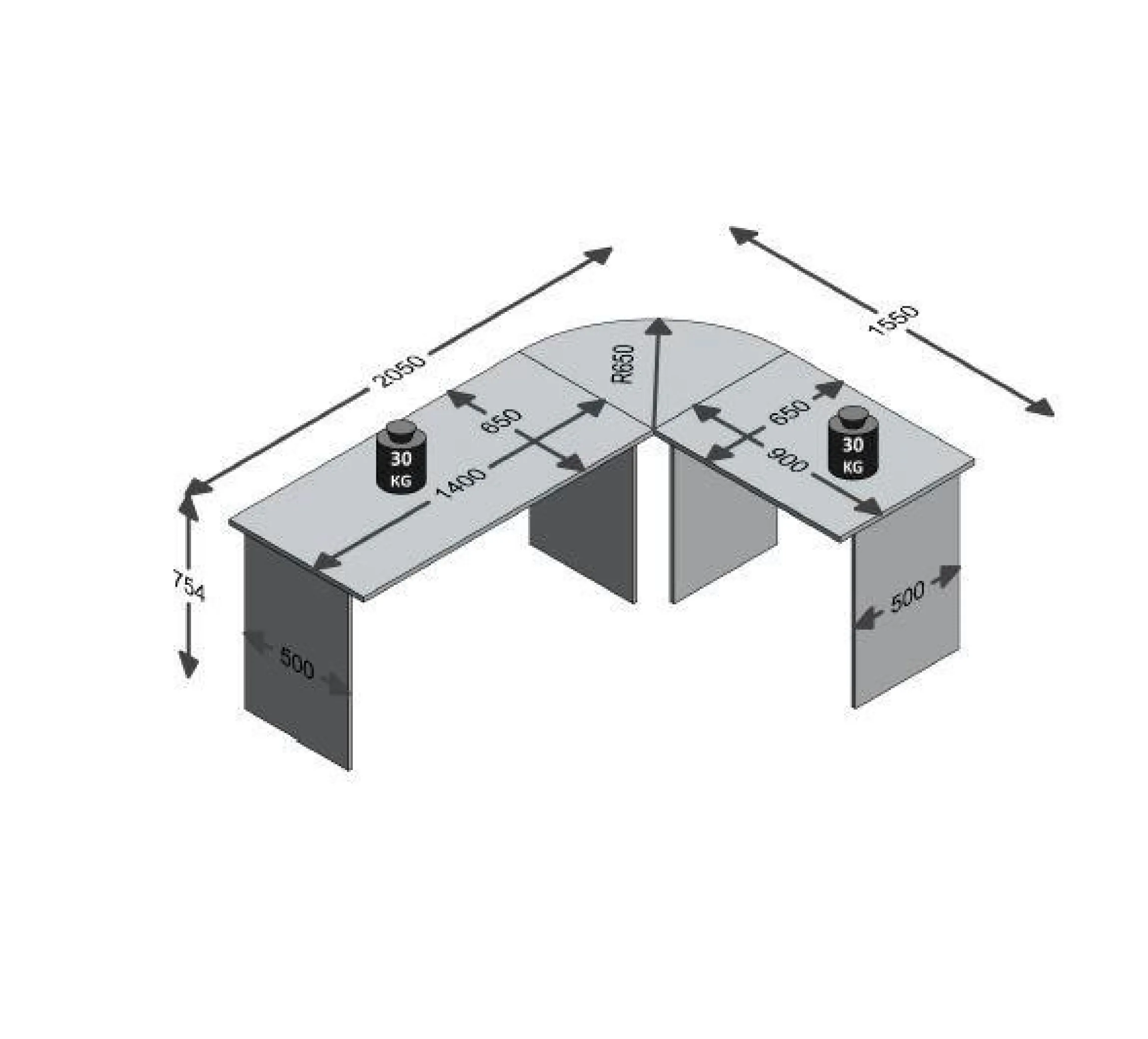 FMD Eckschreibtisch »Tiell« Winkelschreibtisch, Bürotisch, beidseitig montierbar, 205/155 cm