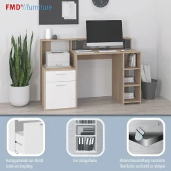 FMD Regal-Schreibtisch »Bolton« Schreibtisch mit Stauraum und Ablage, offene Fächer, 138,5 cm breit