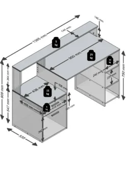 FMD Regal-Schreibtisch »Bolton« Schreibtisch mit Stauraum und Ablage, offene Fächer, 138,5 cm breit