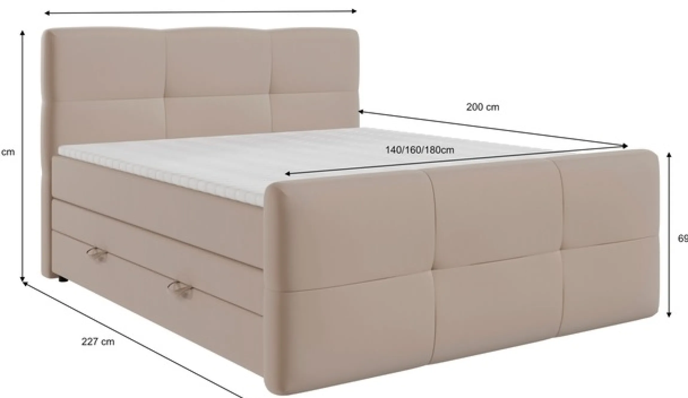 FORTE Boxspringbett »STAR erhältlich in den Breiten 140cm, 160cm & 180cm, inkl. Bettkasten« inkl. Fußteil, erhältlich in verschiedenen Farben