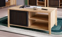 FORTE Couchtisch »Jytana« Breite 105,5 cm, Schiebetüren in Lamellenoptik, Mauvella Eiche/Schwarz