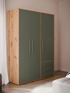 FORTE Drehtürenschrank »Kleiderschrank,zeitloses Design,3 türig« viel Stauraum, Schubladen, Stangengriffe, Made in Europe