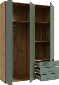 FORTE Drehtürenschrank »Kleiderschrank,zeitloses Design,3 türig« viel Stauraum, Schubladen, Stangengriffe, Made in Europe