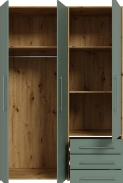 FORTE Drehtürenschrank »Kleiderschrank,zeitloses Design,3 türig« viel Stauraum, Schubladen, Stangengriffe, Made in Europe