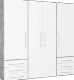 FORTE Drehtürenschrank »Mokkaro, Kleiderschrank,zeitloses Design, 4 türig« viel Stauraum, Schubladen, Stangengriffe, Made in Europe