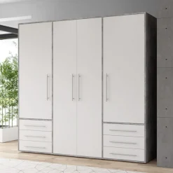 FORTE Drehtürenschrank »Mokkaro, Kleiderschrank,zeitloses Design, 4 türig« viel Stauraum, Schubladen, Stangengriffe, Made in Europe