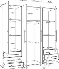 FORTE Drehtürenschrank »Mokkaro, Kleiderschrank,zeitloses Design, 4 türig« viel Stauraum, Schubladen, Stangengriffe, Made in Europe