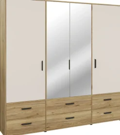 FORTE Drehtürenschrank »Schrank mit Spiegel, zeitloses Design, 4türig« viel Stauraum, Schubladen, Spiegeltürenm Höhe 200 cm