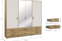 FORTE Drehtürenschrank »Schrank mit Spiegel, zeitloses Design, 4türig« viel Stauraum, Schubladen, Spiegeltürenm Höhe 200 cm
