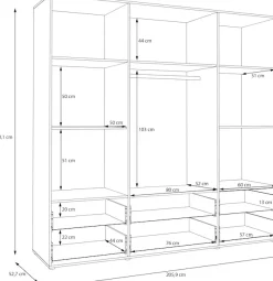 FORTE Drehtürenschrank »Schrank mit Spiegel, zeitloses Design, 4türig« viel Stauraum, Schubladen, Spiegeltürenm Höhe 200 cm