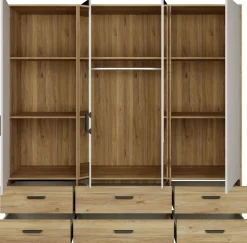 FORTE Drehtürenschrank »Schrank mit Spiegel, zeitloses Design, 4türig« viel Stauraum, Schubladen, Spiegeltürenm Höhe 200 cm