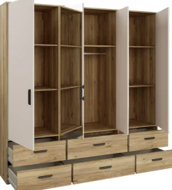 FORTE Drehtürenschrank »Schrank mit Spiegel, zeitloses Design, 4türig« viel Stauraum, Schubladen, Spiegeltürenm Höhe 200 cm