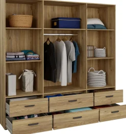 FORTE Drehtürenschrank »Schrank mit Spiegel, zeitloses Design, 4türig« viel Stauraum, Schubladen, Spiegeltürenm Höhe 200 cm