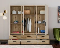 FORTE Drehtürenschrank »Schrank mit Spiegel, zeitloses Design, 4türig« viel Stauraum, Schubladen, Spiegeltürenm Höhe 200 cm