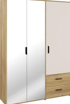 FORTE Drehtürenschrank »Schrank mit Spiegel, zeitloses Design, 3türig« viel Stauraum, Schubladen, Spiegeltürenm Höhe 200 cm