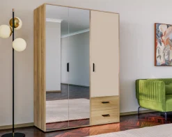 FORTE Drehtürenschrank »Schrank mit Spiegel, zeitloses Design, 3türig« viel Stauraum, Schubladen, Spiegeltürenm Höhe 200 cm