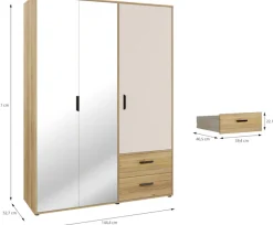FORTE Drehtürenschrank »Schrank mit Spiegel, zeitloses Design, 3türig« viel Stauraum, Schubladen, Spiegeltürenm Höhe 200 cm