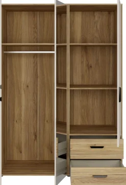 FORTE Drehtürenschrank »Schrank mit Spiegel, zeitloses Design, 3türig« viel Stauraum, Schubladen, Spiegeltürenm Höhe 200 cm