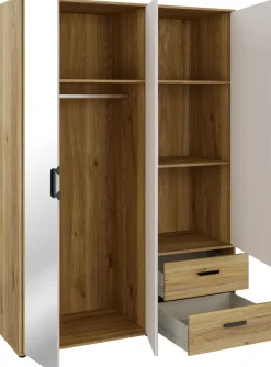 FORTE Drehtürenschrank »Schrank mit Spiegel, zeitloses Design, 3türig« viel Stauraum, Schubladen, Spiegeltürenm Höhe 200 cm