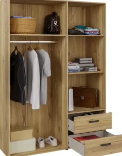 FORTE Drehtürenschrank »Schrank mit Spiegel, zeitloses Design, 3türig« viel Stauraum, Schubladen, Spiegeltürenm Höhe 200 cm