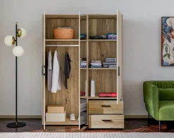 FORTE Drehtürenschrank »Schrank mit Spiegel, zeitloses Design, 3türig« viel Stauraum, Schubladen, Spiegeltürenm Höhe 200 cm