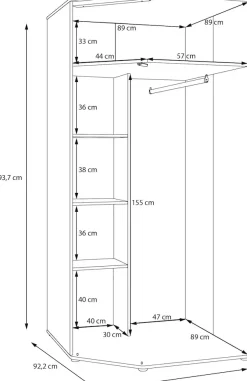 FORTE Eckkleiderschrank B/H/T 92,2/193,7/92,2 cm