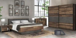FORTE Futonbett »Clif, Bettanlage, Old – Wood Vintage, Betonoptik Dunkelgrau« Liegefläche 180x200cm,mit gepolstertem Kopfteil aus Kunstleder, bis 220KG belastbar