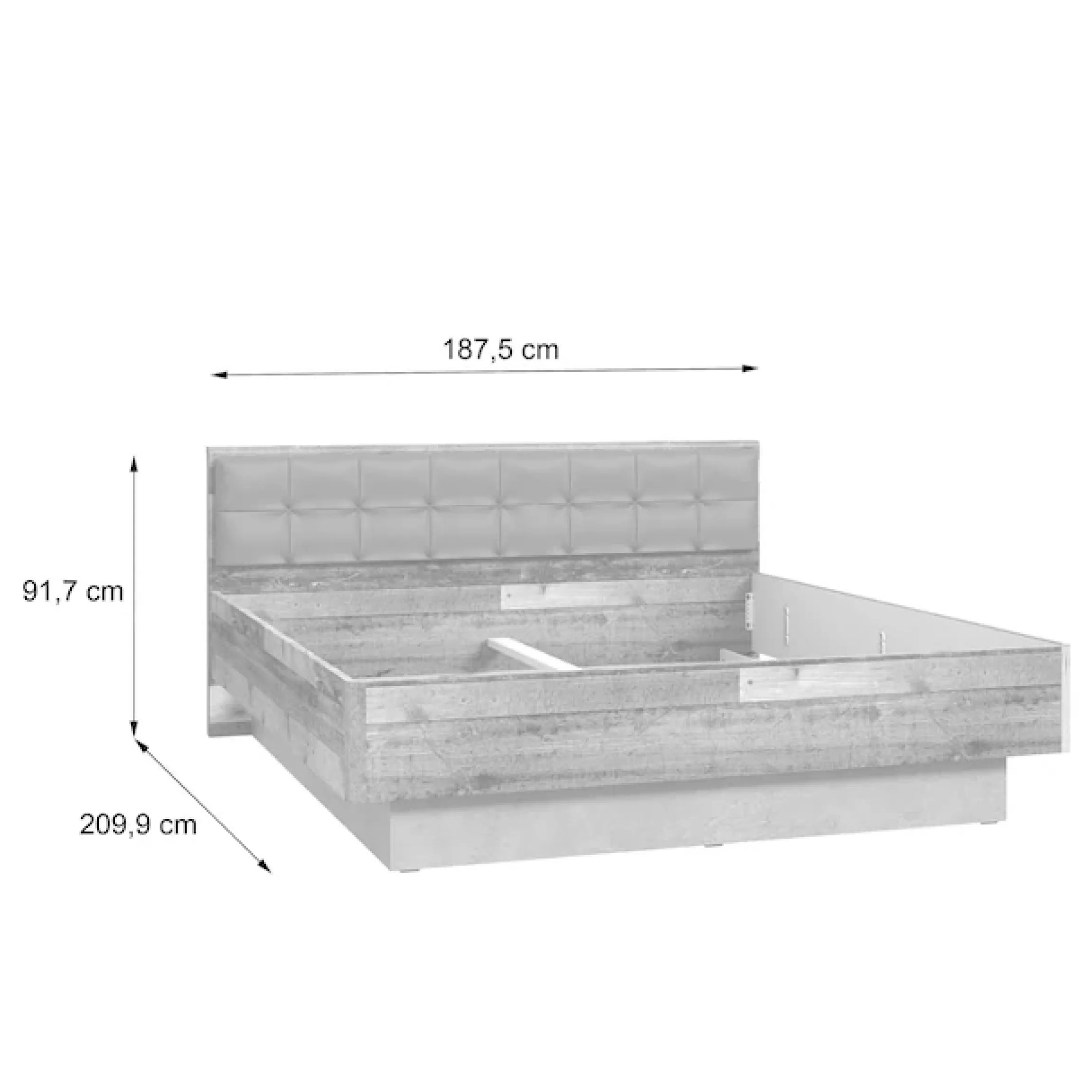 FORTE Futonbett »Clif, Bettanlage, Old – Wood Vintage, Betonoptik Dunkelgrau« Liegefläche 180x200cm,mit gepolstertem Kopfteil aus Kunstleder, bis 220KG belastbar