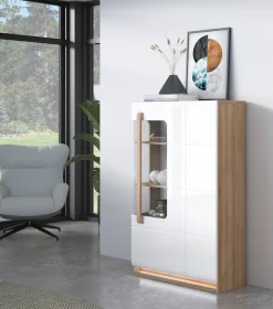 FORTE Highboard »Attention« Hochschrank, Hochkommode,Highboard, Beleuchtung, Soft Close, Glastüre, Stauraum, Höhe 139,6cm