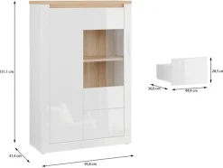 FORTE Highboard »Highboard 1T/1SK/1GT« B/H/T 96,4/147,4/41,6 cm, Front glänzend, Glas