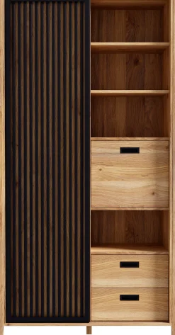 FORTE Highboard »Jytana« Höhe 200,3 cm, Schiebetüre mit Lamellenoptik, Mauvella Eiche / Schwarz