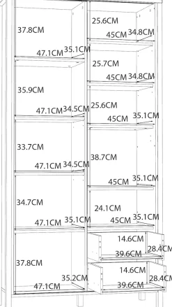 FORTE Highboard »Jytana« Höhe 200,3 cm, Schiebetüre mit Lamellenoptik, Mauvella Eiche / Schwarz