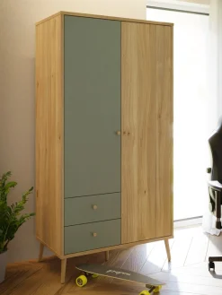 FORTE Kleiderschrank B/H/T ca. 94,5x185,6x52,2 cm,Salbei, Drehtürenschrank, Stauraum