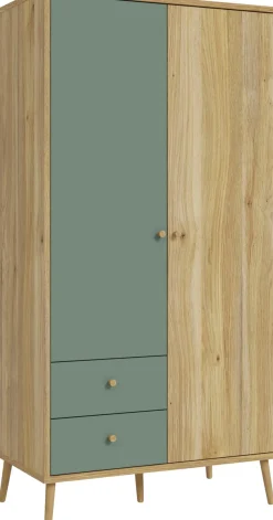 FORTE Kleiderschrank B/H/T ca. 94,5x185,6x52,2 cm,Salbei, Drehtürenschrank, Stauraum