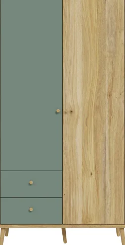FORTE Kleiderschrank B/H/T ca. 94,5x185,6x52,2 cm,Salbei, Drehtürenschrank, Stauraum