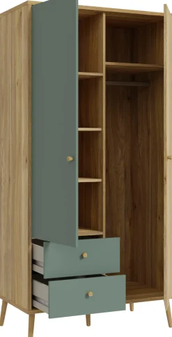 FORTE Kleiderschrank B/H/T ca. 94,5x185,6x52,2 cm,Salbei, Drehtürenschrank, Stauraum