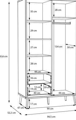 FORTE Kleiderschrank B/H/T ca. 94,5x185,6x52,2 cm,Salbei, Drehtürenschrank, Stauraum
