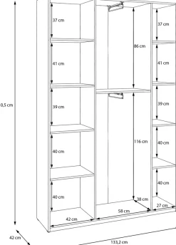 FORTE Kleiderschrank B/H/T 133,2/210,5/42 cm, stehende Montage