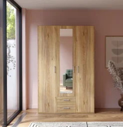 FORTE Kleiderschrank Drehtürenschrank, Spiegel, Stauraum, 2 Schubladen,