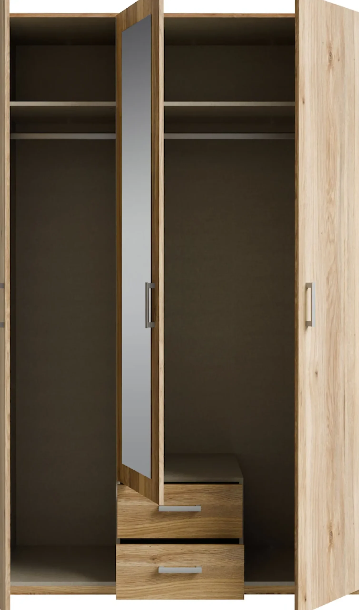 FORTE Kleiderschrank Drehtürenschrank, Spiegel, Stauraum, 2 Schubladen,