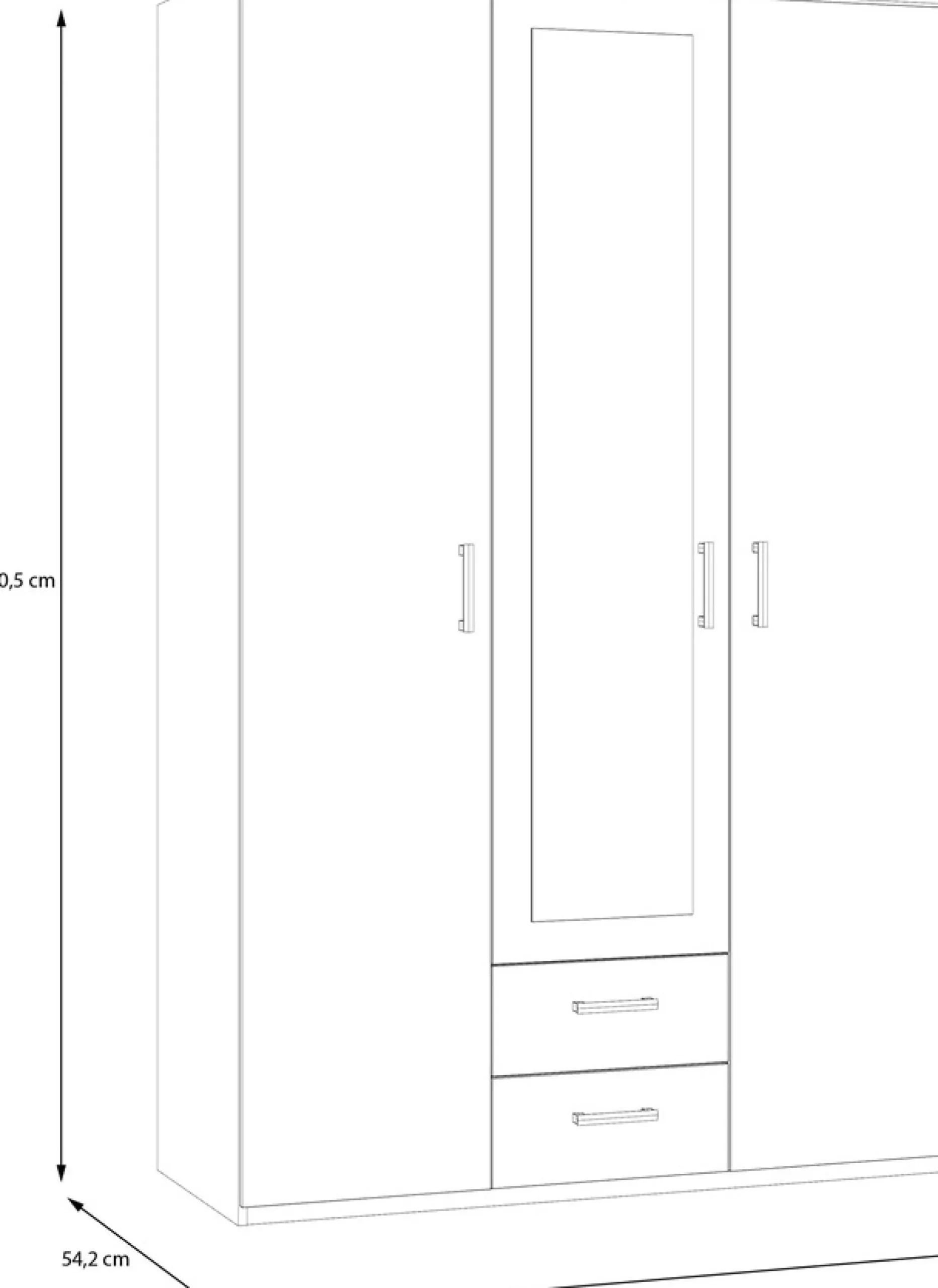 FORTE Kleiderschrank Drehtürenschrank, Spiegel, Stauraum, 2 Schubladen,