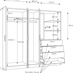 FORTE Kleiderschrank »Garderobenschrank, Spiegel, Schubladen, Regale, viel Stauraum« Made in Europe, FSC zertifiziert, Stauraumwunder