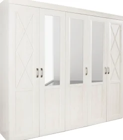 FORTE Kleiderschrank »Kashmir, klassischer Landhausstil, Made in Europe« Maße (B/T/H): 255/63/221 cm,mit Spiegel und dekorativen Fräsungen und Elementen