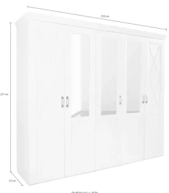FORTE Kleiderschrank »Kashmir, klassischer Landhausstil, Made in Europe« Maße (B/T/H): 255/63/221 cm,mit Spiegel und dekorativen Fräsungen und Elementen