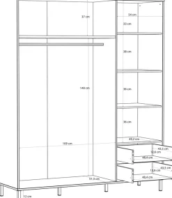FORTE Kleiderschrank »Milles« trendiges Dekor, Vollauszug Schubkästen, Metallbeine