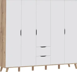 FORTE Kleiderschrank »Vankka, Drehtürenschrank, Viel Stauraum, skandinavischer Stil« Made in Europe, mit Einlegeböden+Kleiderstangen+Schubladen,grifflos