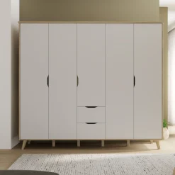 FORTE Kleiderschrank »Vankka, Drehtürenschrank, Viel Stauraum, skandinavischer Stil« Made in Europe, mit Einlegeböden+Kleiderstangen+Schubladen,grifflos