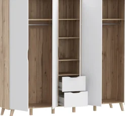 FORTE Kleiderschrank »Vankka, Drehtürenschrank, Viel Stauraum, skandinavischer Stil« Made in Europe, mit Einlegeböden+Kleiderstangen+Schubladen,grifflos